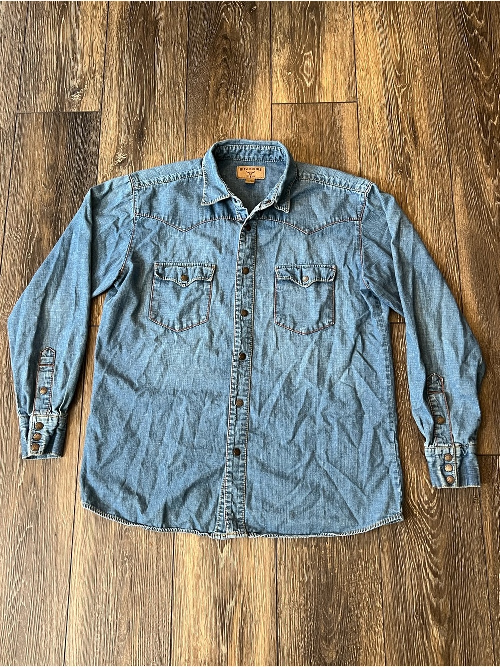 Bit & Bridle Men's Size Medium Denim Snap Button Western Shirt